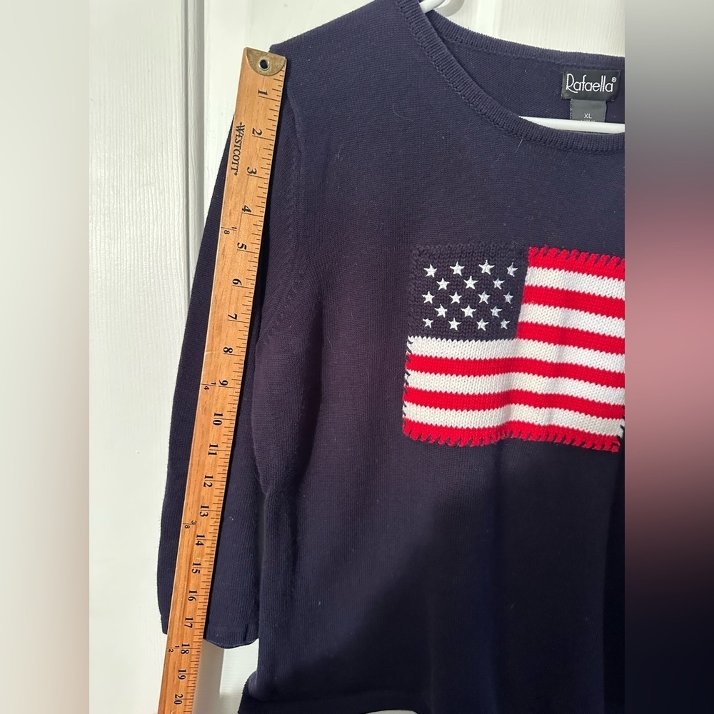 VINTAGE AMERICAN US Flag Patriotic 250th Anniversary Flag Navy Knit Sweater XL - Picture 7 of 8